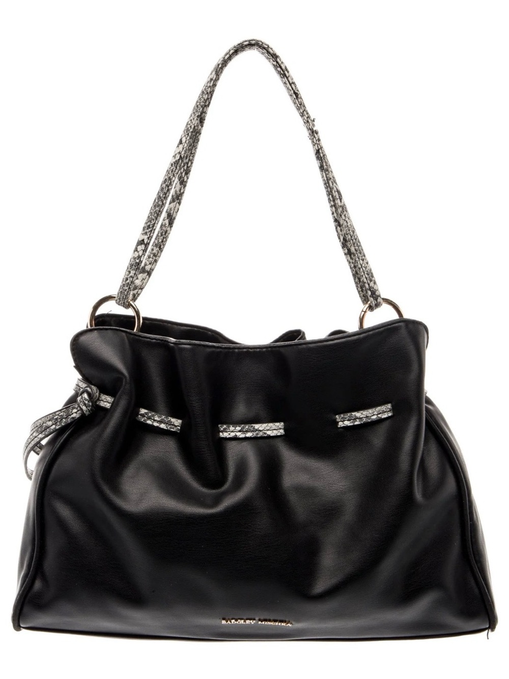 Badgley Mischka Black Shoulder Bag with Snake-Print Accents